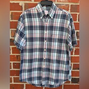 Brooks Brothers 346 Multicolor Blue Plaid Short Sleeve Button-Down M Shirt T4